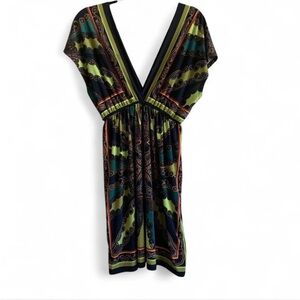 Olivia Matthews Black & Green V-Neck Mini Dress size M